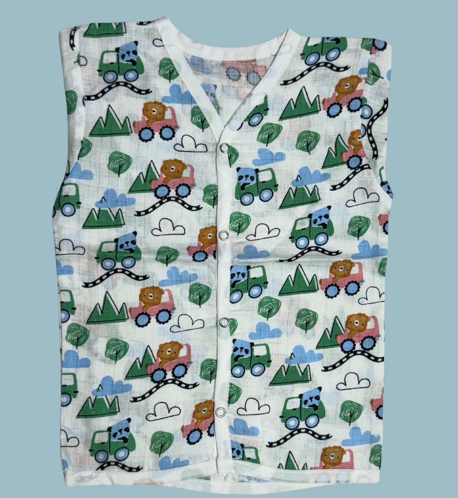 Baby Muslin Cotton Full Sleeve Jabla – Animal Car Print