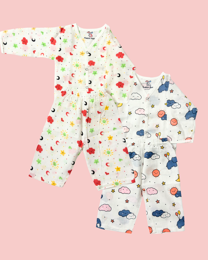 Premium Muslin Cotton Full sleeve Jabla Pyjama  - Pack of 2
