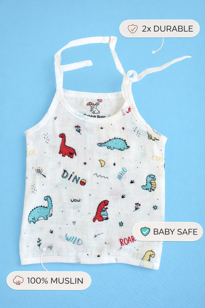 100% Muslin Cotton Knot Jabla & Nappy Set - Dino World