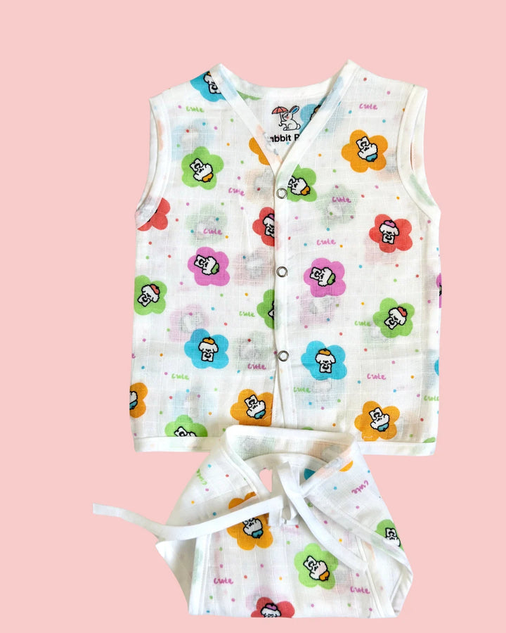 Premium Muslin Cotton Sleeveless Jabla & Nappy Set – Cute Bloom