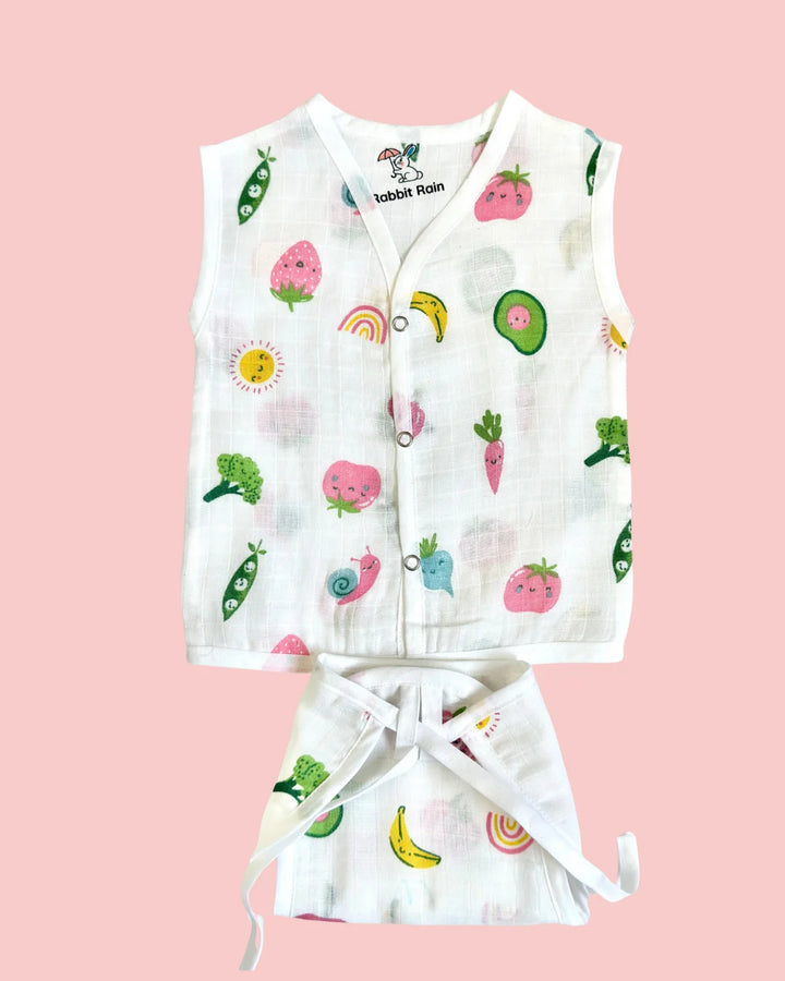 Premium Muslin Cotton Sleeveless Jabla & Nappy Set –  Fruity Garden