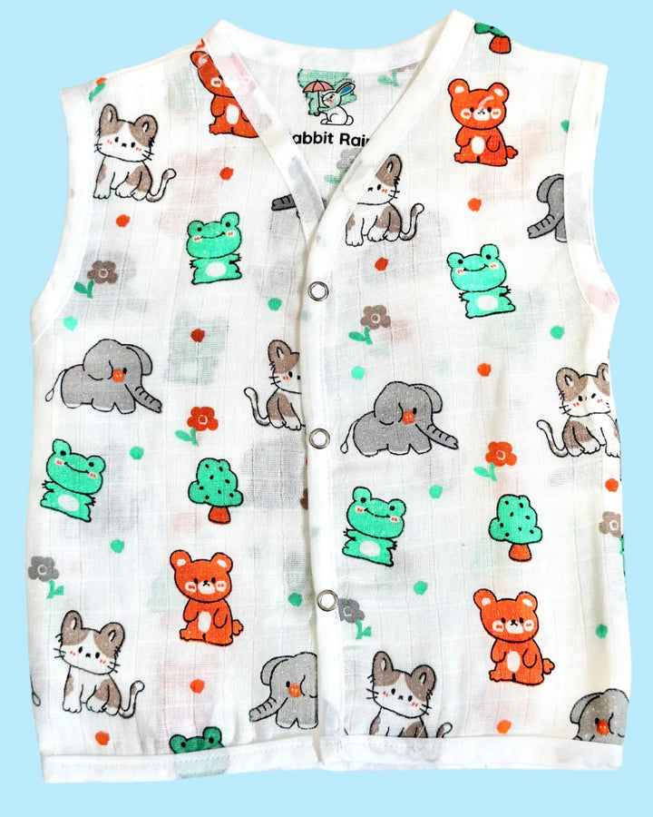 Premium Muslin Cotton Sleeveless Jabla & Nappy Set – Forest Friends