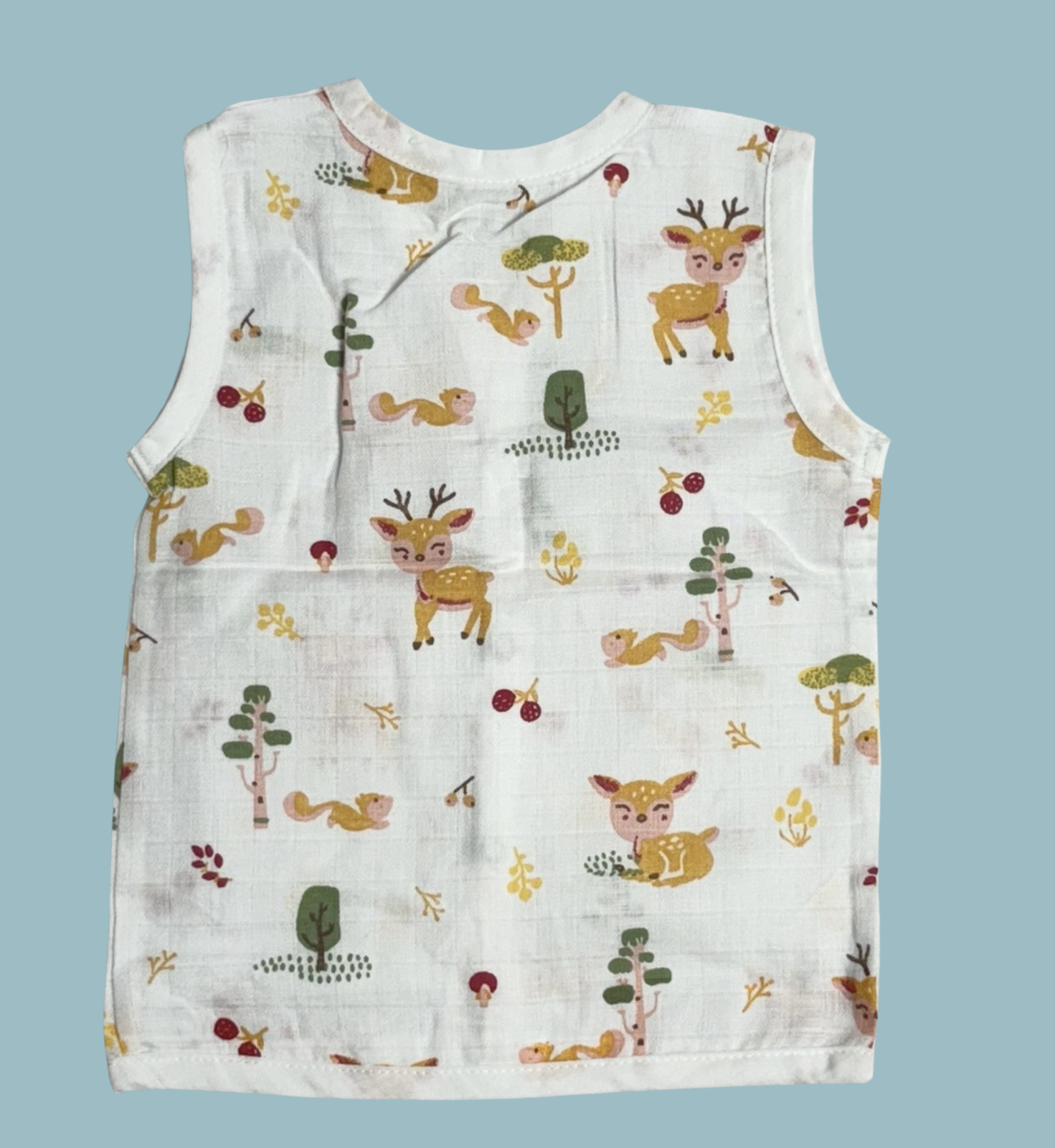 Muslin Cotton Baby Jabla Combo – Sleeveless Front Open | Stars, Butterflies & Forest Print (Pack of 3)