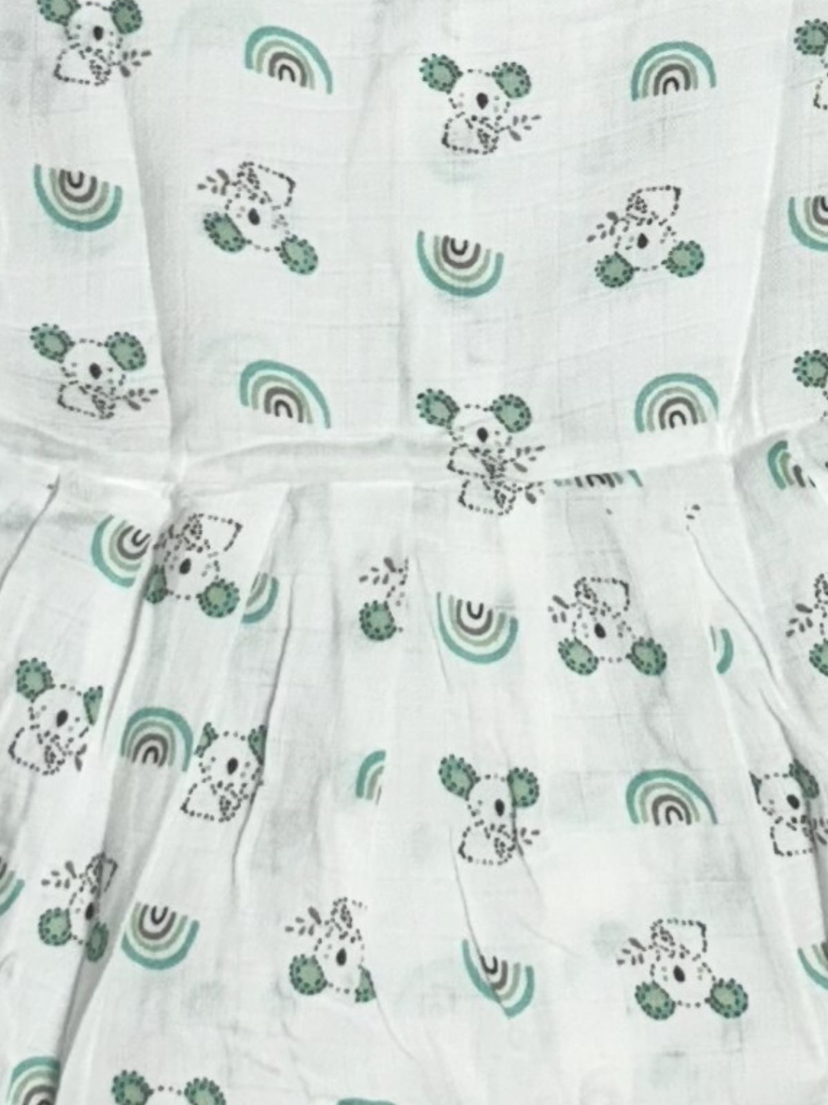 Muslin Baby Frock with Frill Sleeves – Front Open | Koala & Rainbow Print