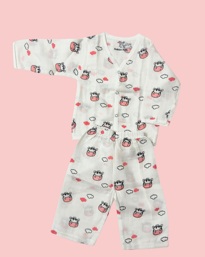 Premium Muslin Cotton Full sleeve Jabla Pyjama / Night Suit - Zebra