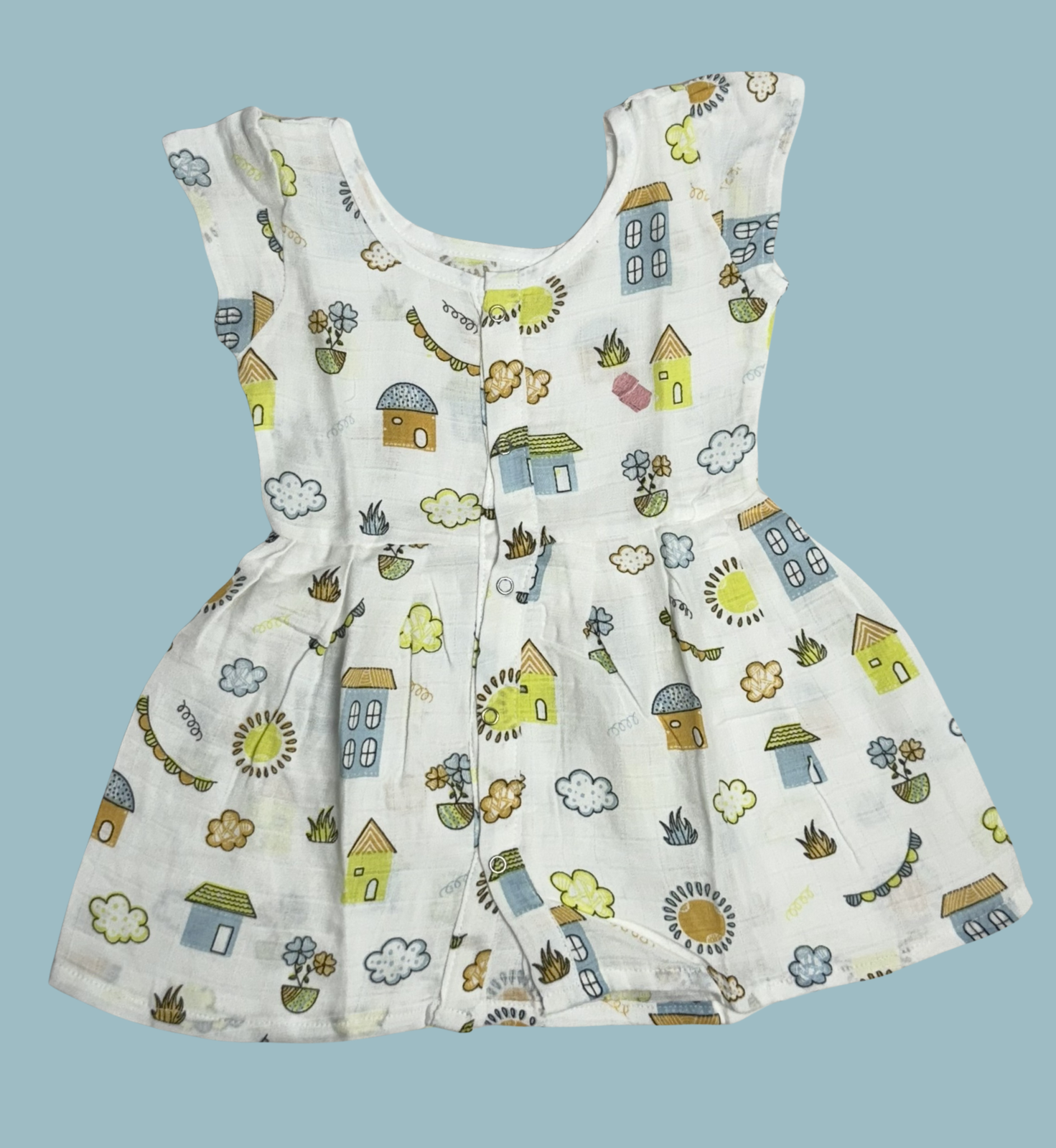 Muslin Baby Frock with Frill Sleeves – Front Open | House & Nature Print