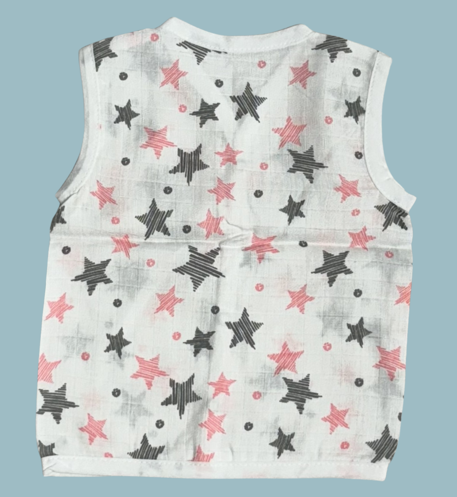 Muslin Cotton Baby Jabla Combo – Sleeveless Front Open | Stars, Butterflies & Forest Print (Pack of 3)