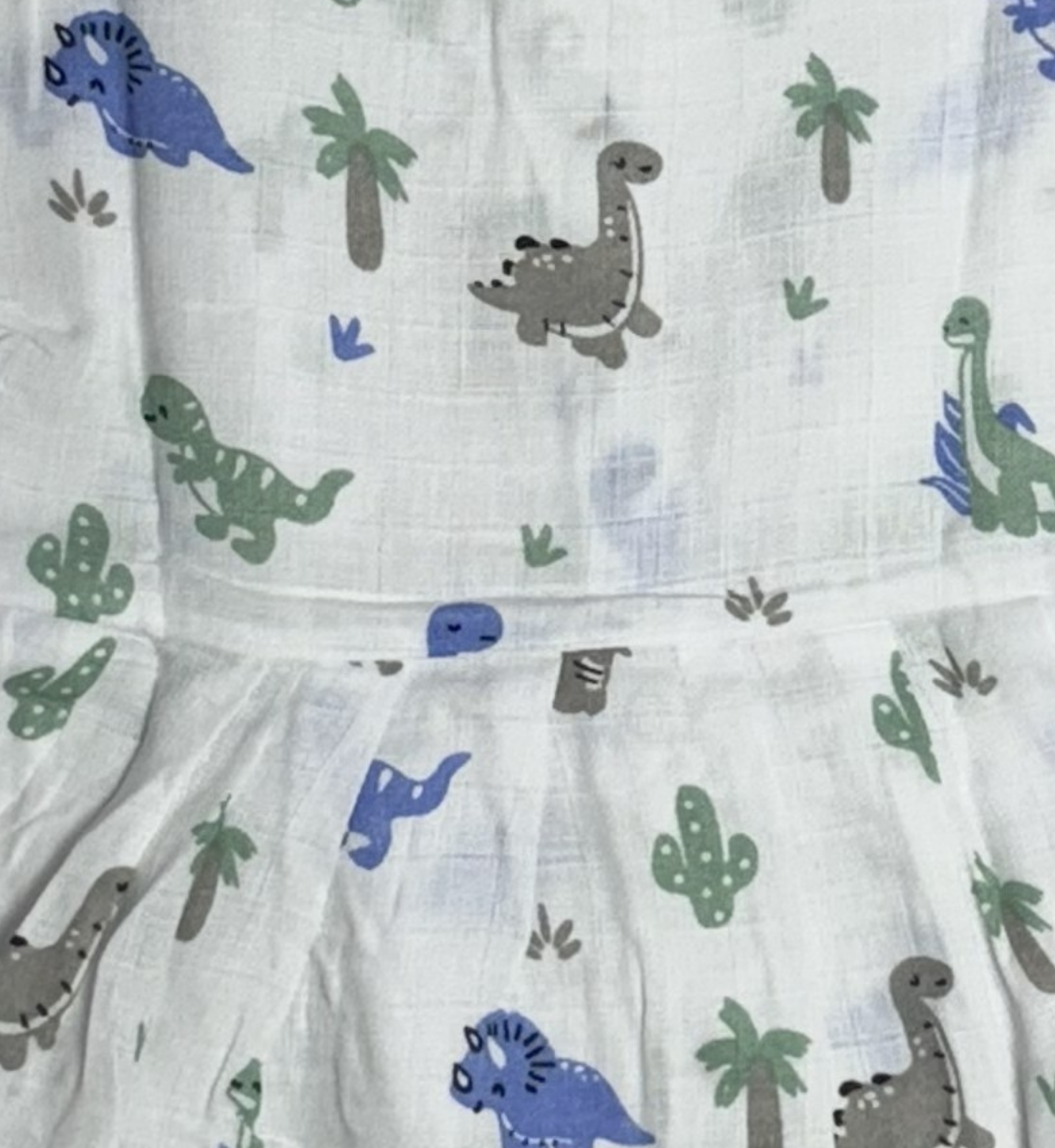 Muslin Baby Frock with Frill Sleeves – Dinosaur Print | Soft & Breathable (Front Open)