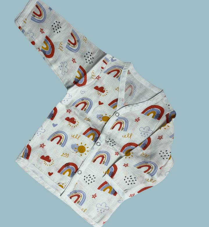 Baby Muslin Cotton Full Sleeve Jabla – Rainbow Print
