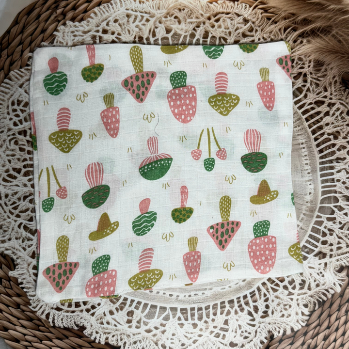 Muslin Cotton Baby Wipes – Soft Reusable Cloth Napkins for Newborns & Infants (Fruity Mushroom Print)