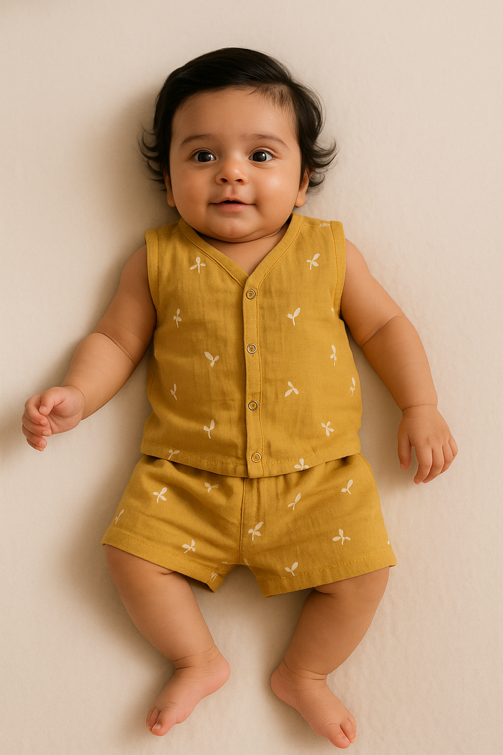 Kids Muslin Cotton Mustard Co-ord Set – Soft & Breathable