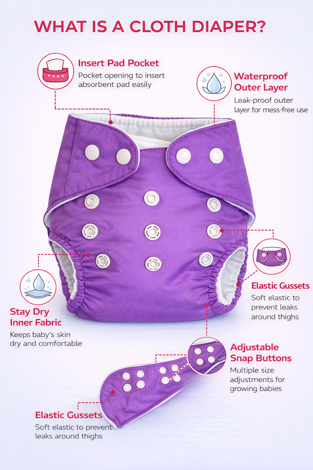 Washable Diapers for Babies -Reusable & Adjustable – Soft, Leak-Proof & Eco-Friendly