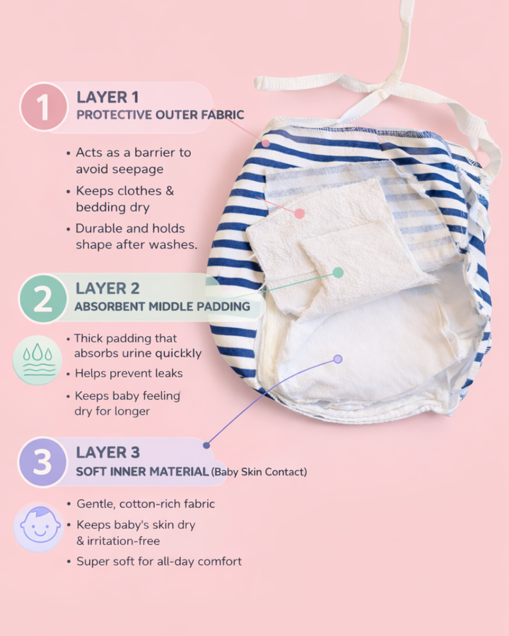 Baby Padded Langot – Soft Adjustable Cloth Nappy 3 layer - Pack of 3