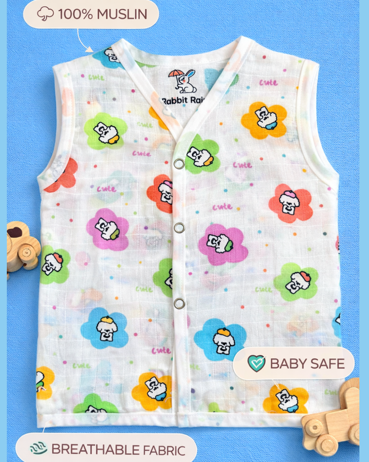 Premium Muslin Cotton Sleeveless Jabla & Nappy Set – Cute Bloom