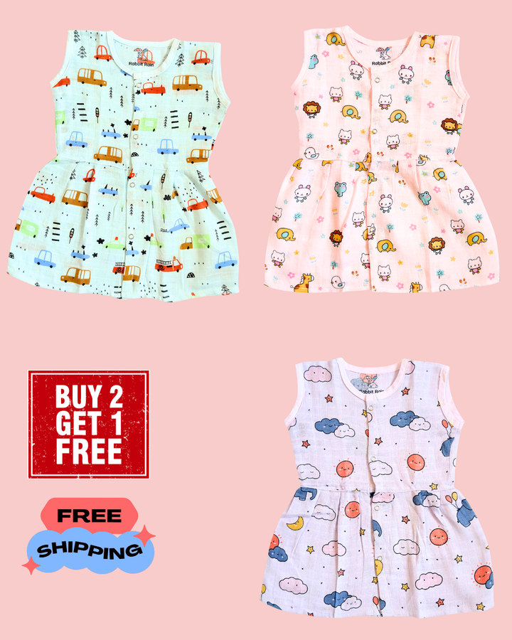 Premium Muslin Color Cotton  Frock – Pack of 3  | Buy 2 Get 1 Free