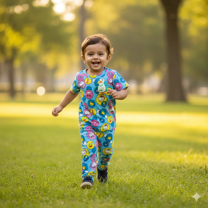 TShirt - Pyjama Set - Playful Kitty Print |  100% Premium Cotton