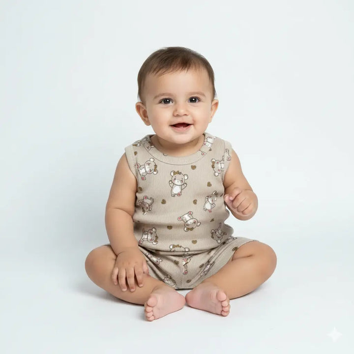 Unisex Sleeveless Co-ord Set – Teddy Bear| 100% Premium Cotton