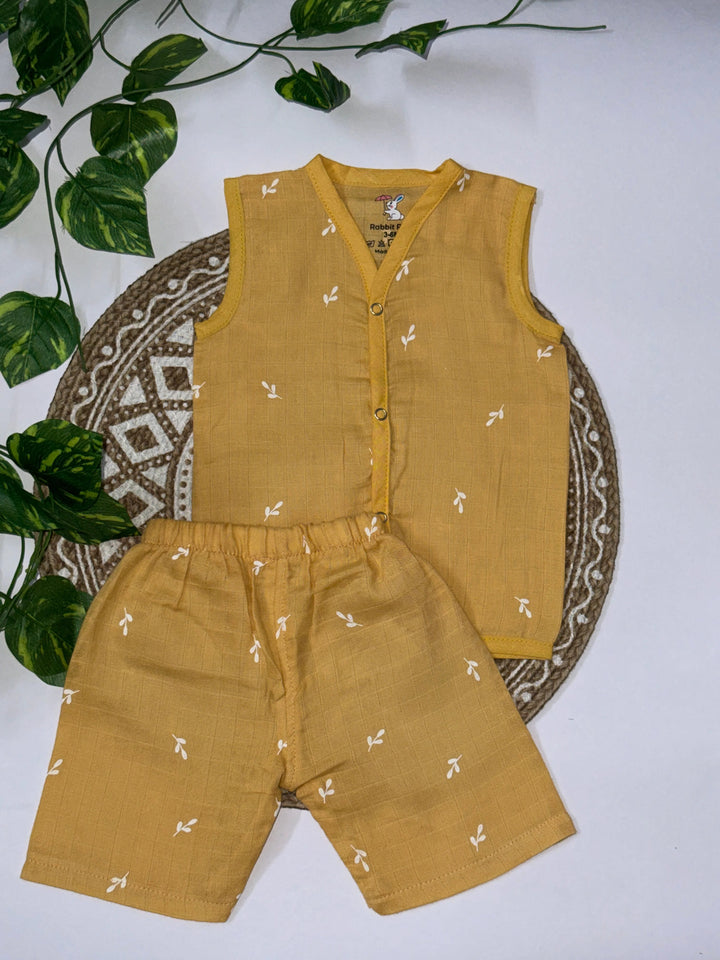 Kids Mustard Muslin Cotton Sleeveless Kurta & Shorts Co-ord Set – Soft & Breathable Summer Wear