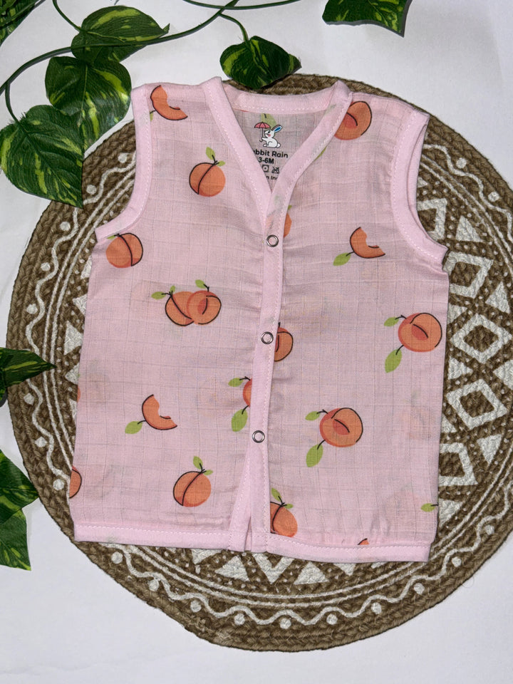 Kids Pink Muslin Cotton Peach Print Sleeveless Kurta & Shorts Co-ord Set – Soft & Breathable Summer Wear