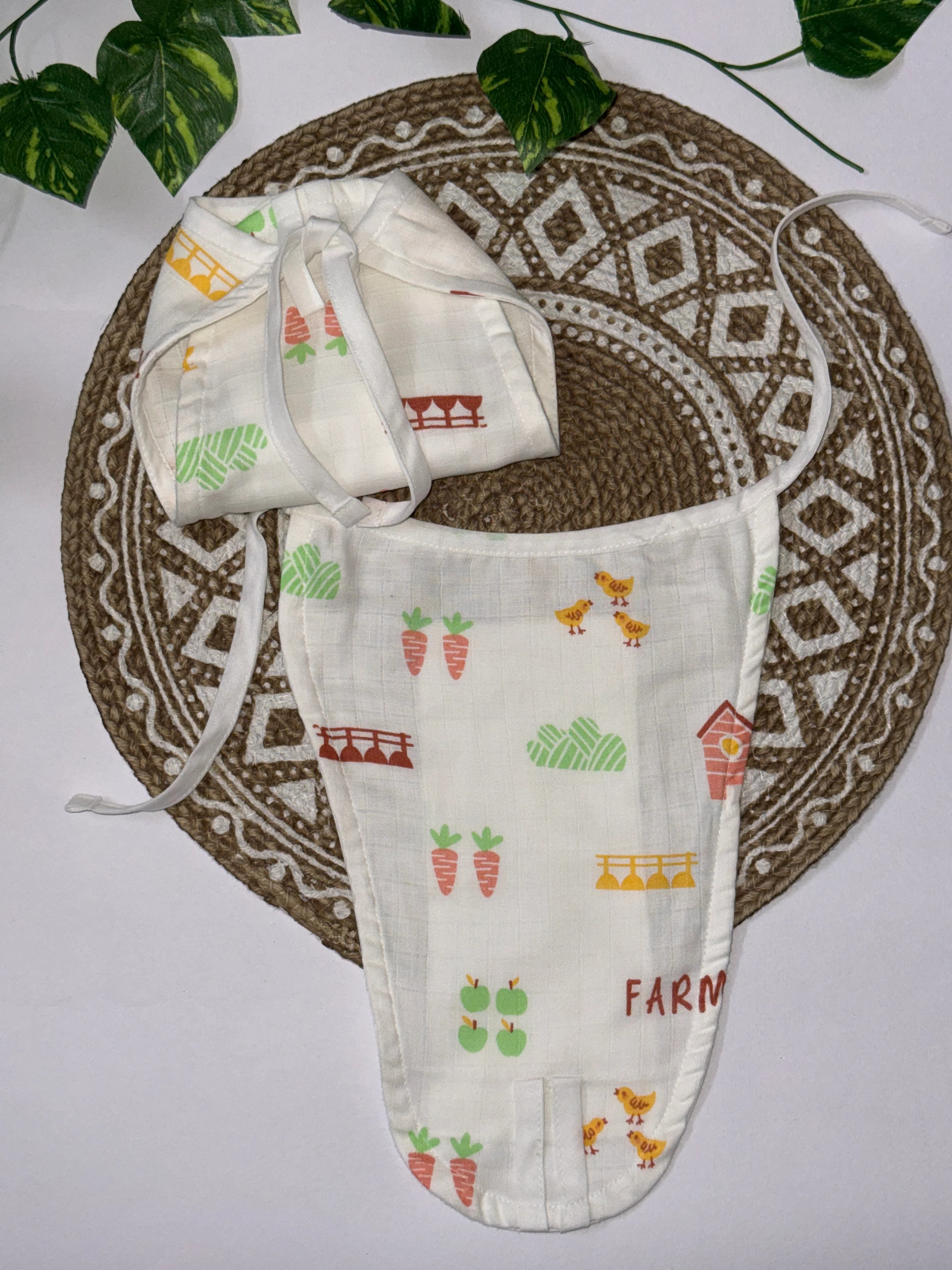 Newborn Muslin Cotton Tie-Up Nappy – Farm Theme Print | Double Layer with 5-Layer Absorbent Insert (0–3 Months)