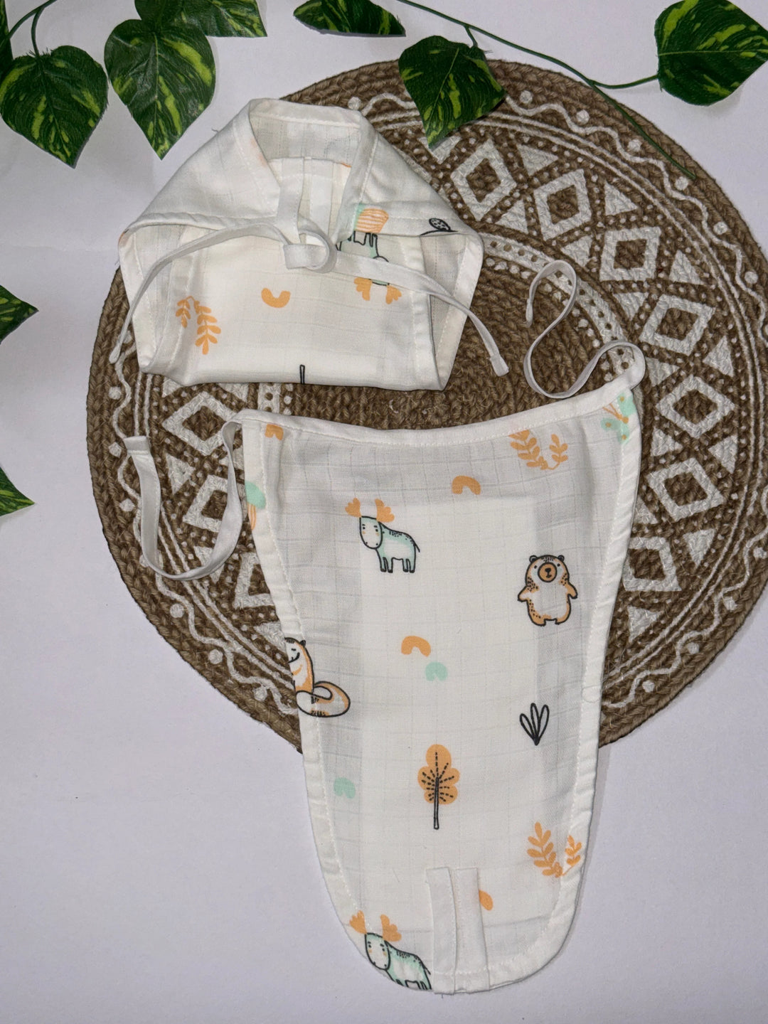 Newborn Muslin Cotton Tie-Up Nappy – Animal & Nature Print | Double Layer with 5-Layer Absorbent Insert (0–3 Months)