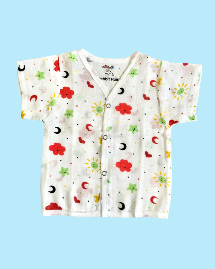 Premium Muslin Cotton Half Sleeve Jabla & Shorts Set – Sunshine & Moon