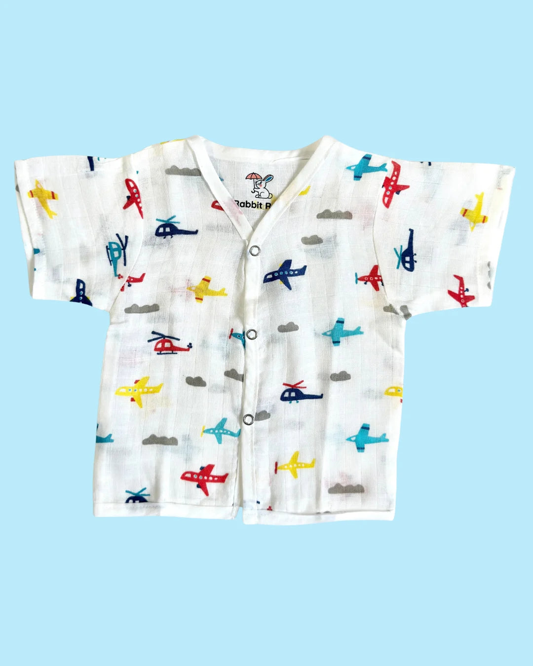 Premium Muslin Cotton Half Sleeve Jabla & Shorts Set – Airplane Print