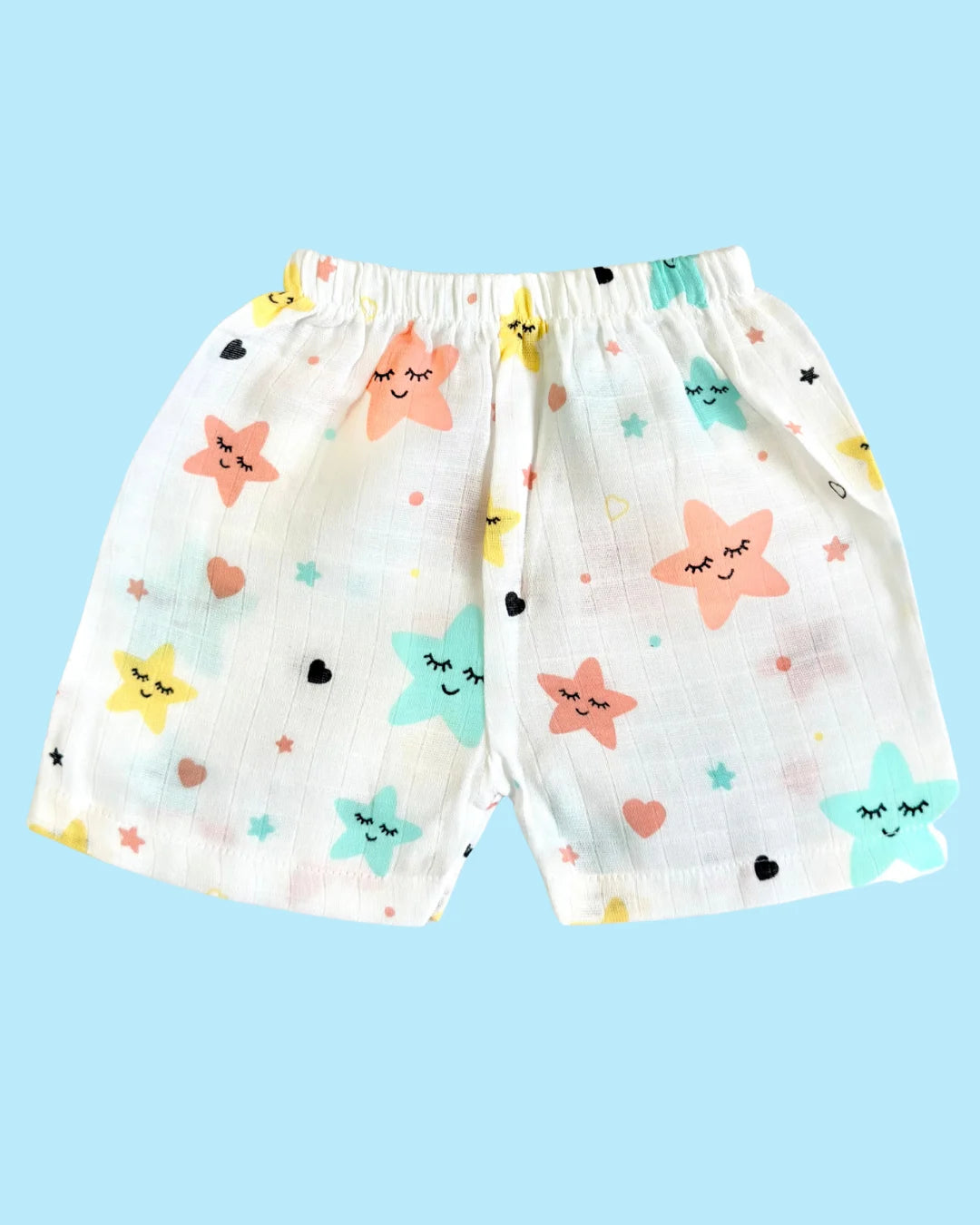 Premium Muslin Cotton Half Sleeve Jabla & Shorts Set – Dreamy Stars