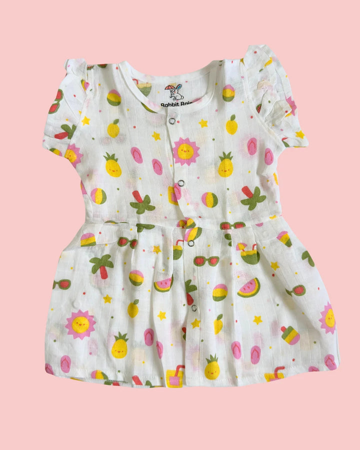 Frill Frock – 100% Premium Muslin Cotton – Tropical Fun Print
