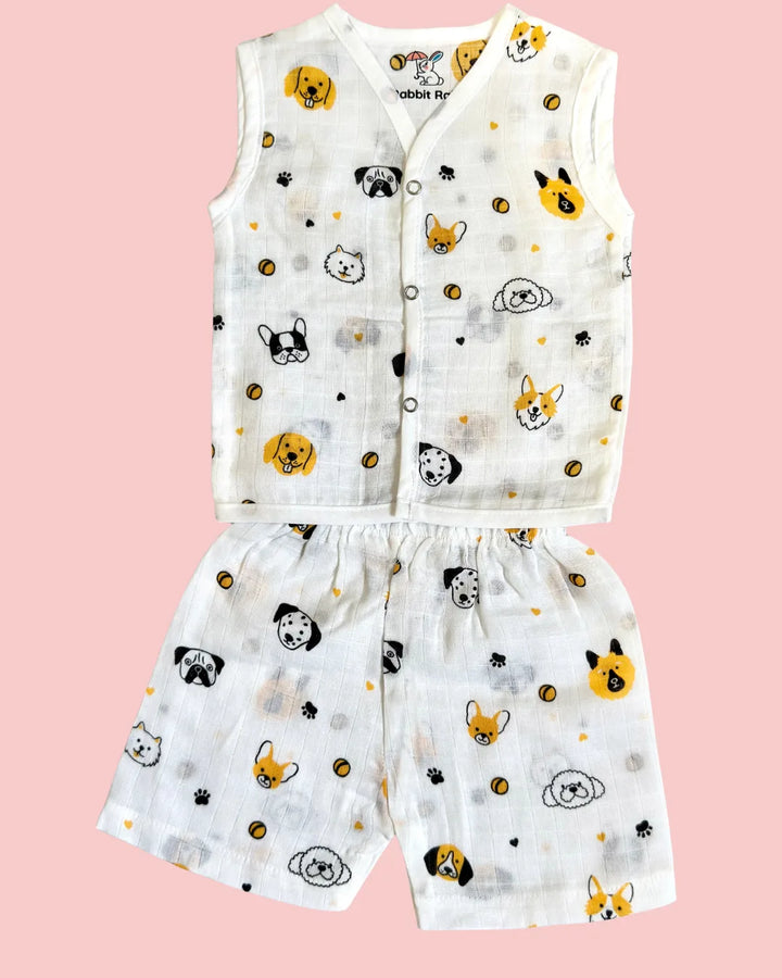 Premium Muslin Cotton Sleeveless Jabla & Shorts Set – Puppy Love