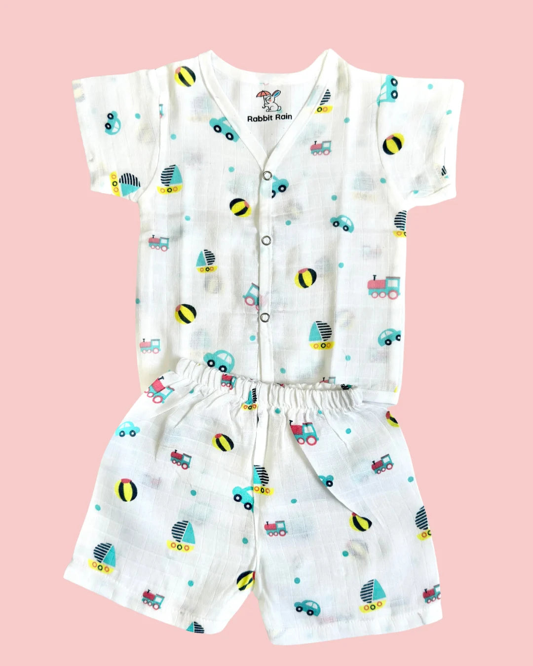 Premium Muslin Cotton Half Sleeve Jabla & Shorts Set – Toy Print