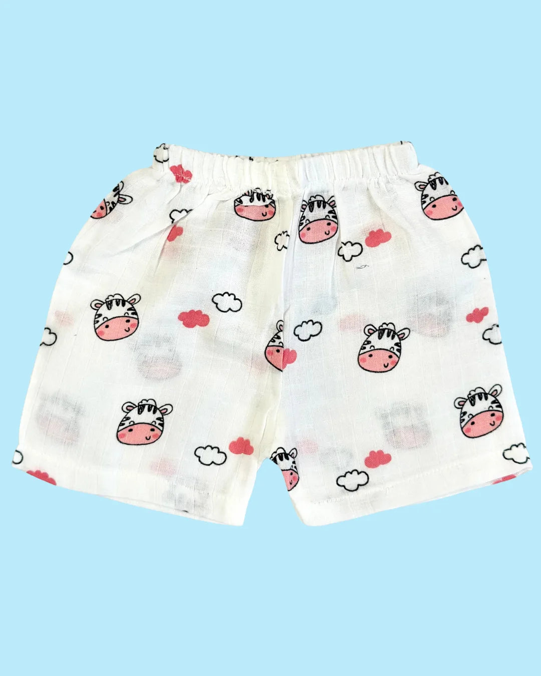 Premium Muslin Cotton Half Sleeve Jabla & Shorts Set – Zebra Clouds
