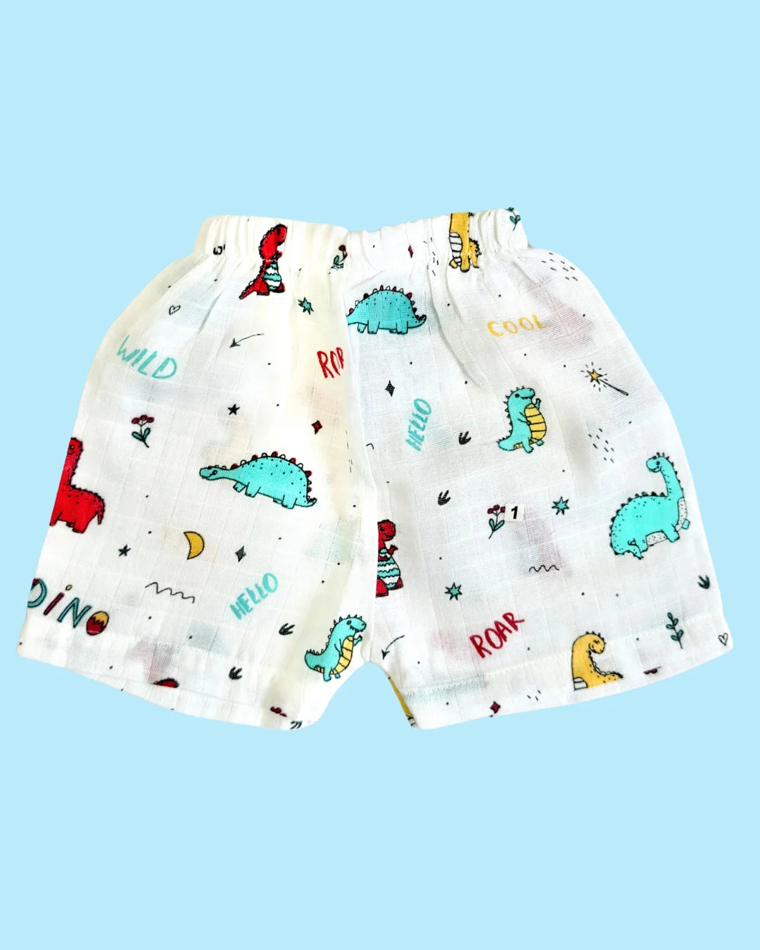 Premium Muslin Cotton Half Sleeve Jabla & Shorts Set – Dino Print