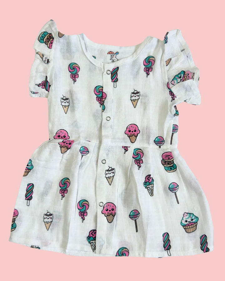 Frill Frock – 100% Premium Muslin Cotton – Candy Delight Print