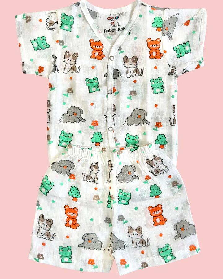 Premium Muslin Cotton Half Sleeve Jabla & Shorts Set – Jungle Friends