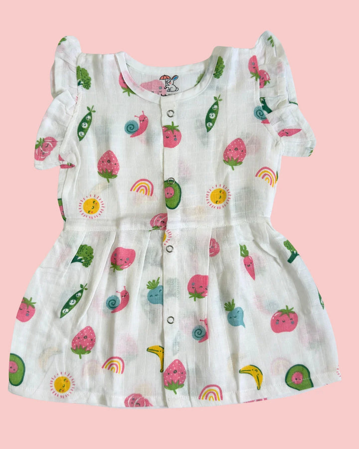 Frill Frock – 100% Premium Muslin Cotton – Fruity Garden Print