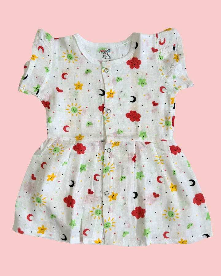 Frill Frock – 100% Premium Muslin Cotton – Sun & Moon Print