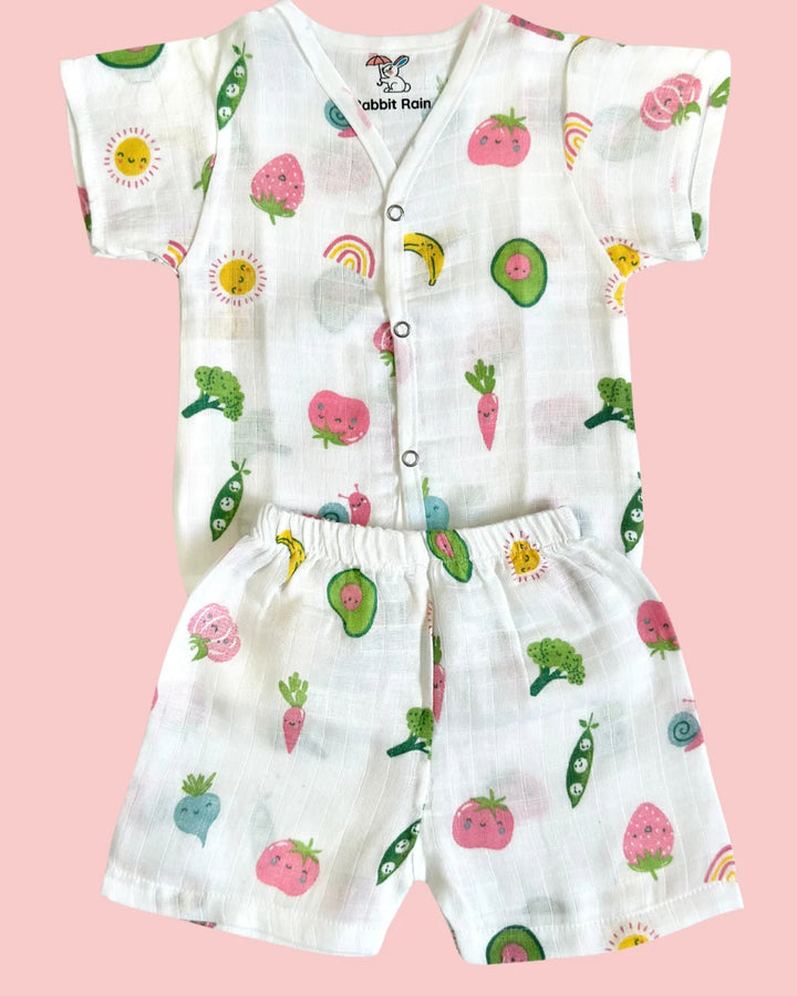 Premium Muslin Cotton Half Sleeve Jabla & Shorts Set – Fruity Garden