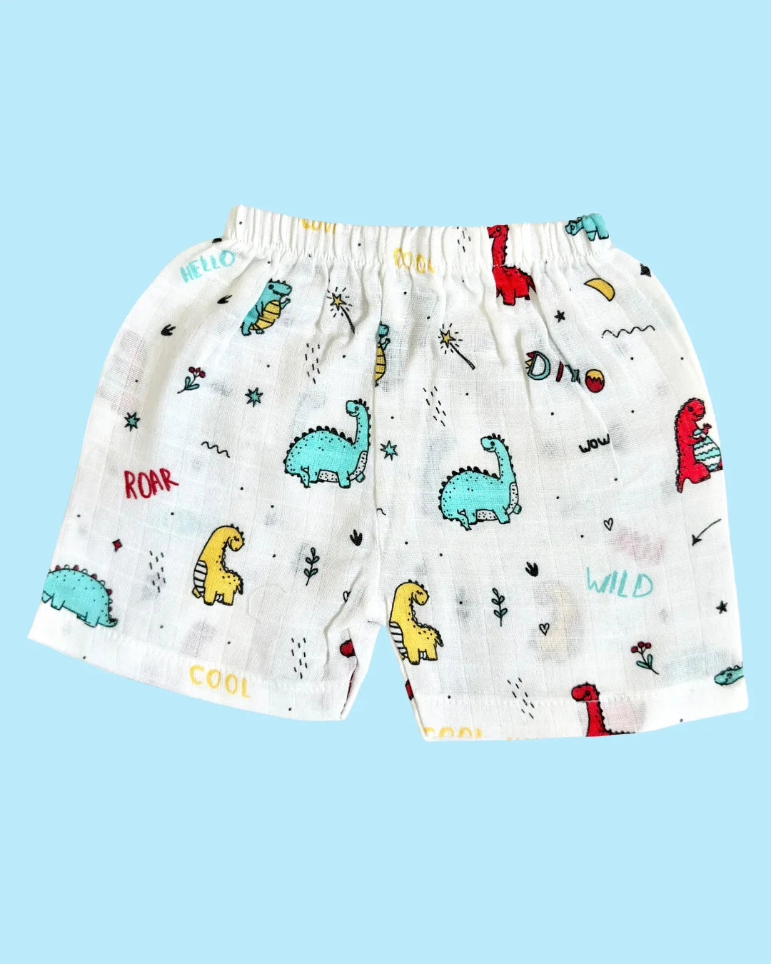 Premium Muslin Cotton Sleeveless Jabla & Shorts Set – Dino Roar