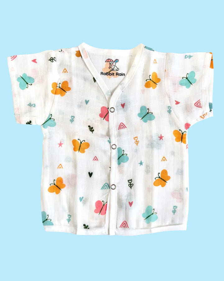 Premium Muslin Cotton Half Sleeve Jabla & Shorts Set – Butterfly Bloom