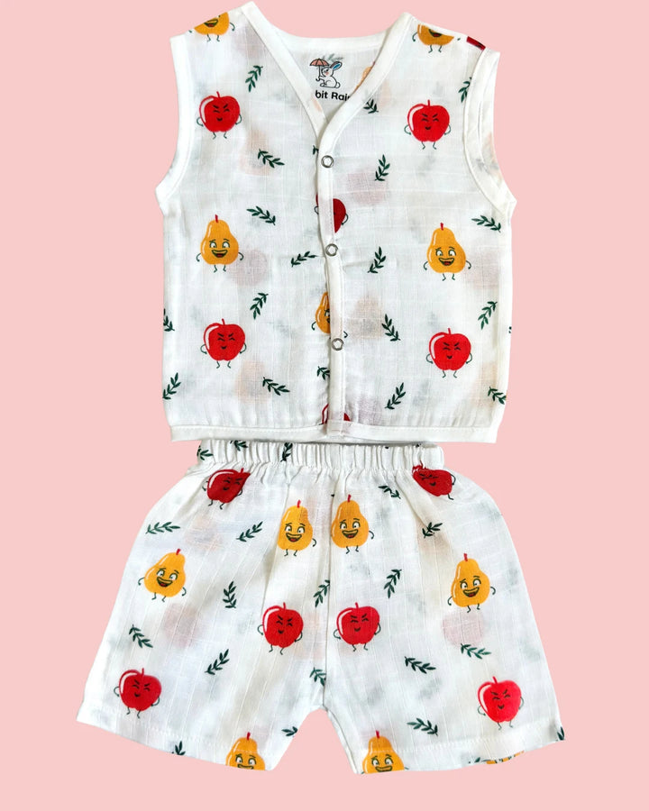 Premium Muslin Cotton Sleeveless Jabla & Shorts Set – Happy Fruits