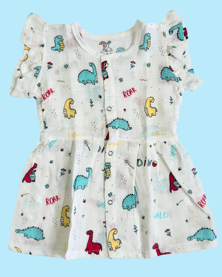 Frill Frock – 100% Premium Muslin Cotton – Dino Roar Print