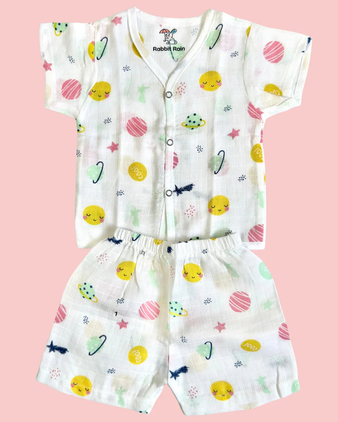 Premium Muslin Cotton Half Sleeve Jabla & Shorts Set – Tropical Fun