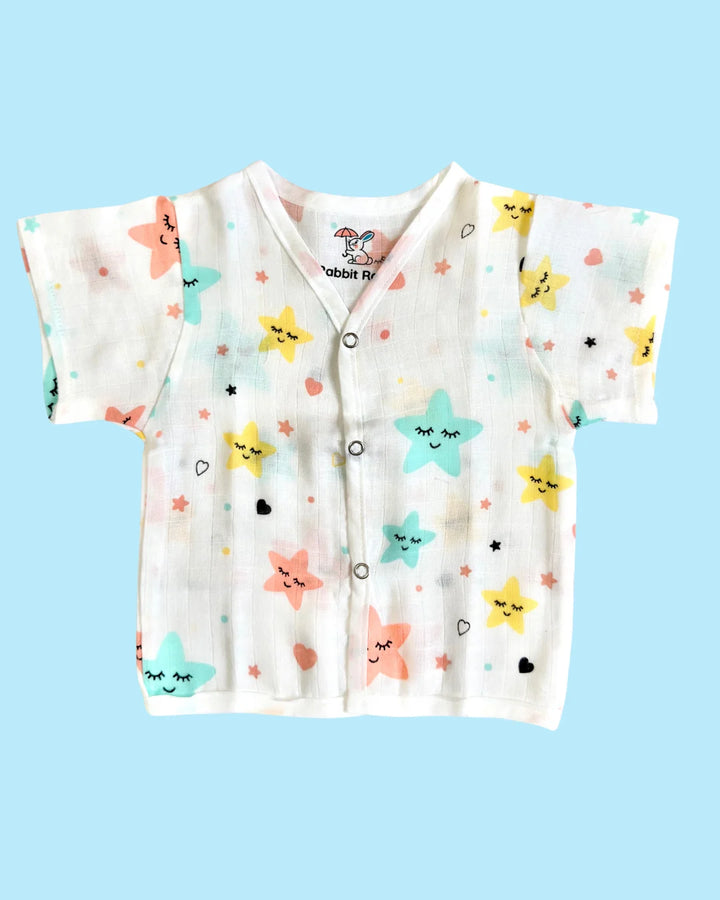 Premium Muslin Cotton Half Sleeve Jabla & Shorts Set – Dreamy Stars