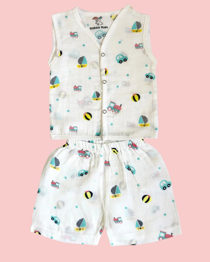 Premium Muslin Cotton Sleeveless Jabla & Shorts Set – Tiny Travel