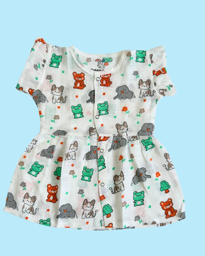 Frill Frock – 100% Premium Muslin Cotton – Jungle Friends Print