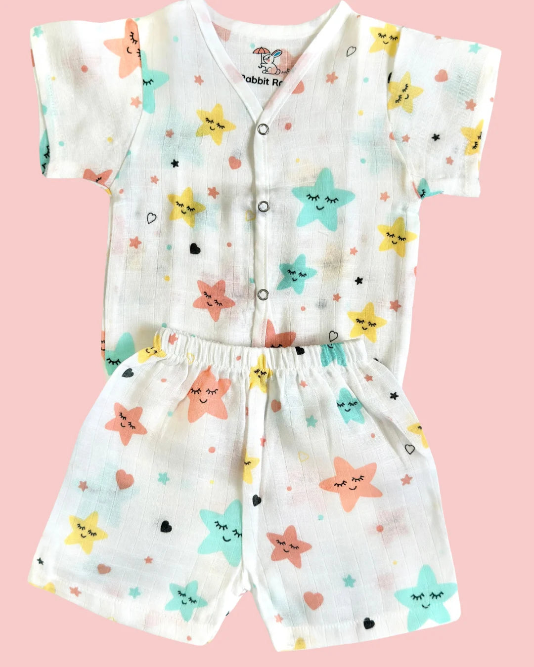 Premium Muslin Cotton Half Sleeve Jabla & Shorts Set – Dreamy Stars