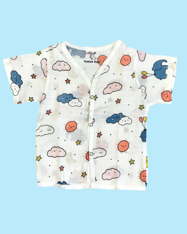 Premium Muslin Cotton Half Sleeve Jabla & Shorts Set – Sunny Sky