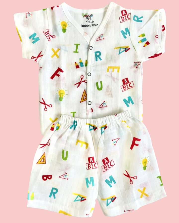 Premium Muslin Cotton Half Sleeve Jabla & Shorts Set – Little Scholar