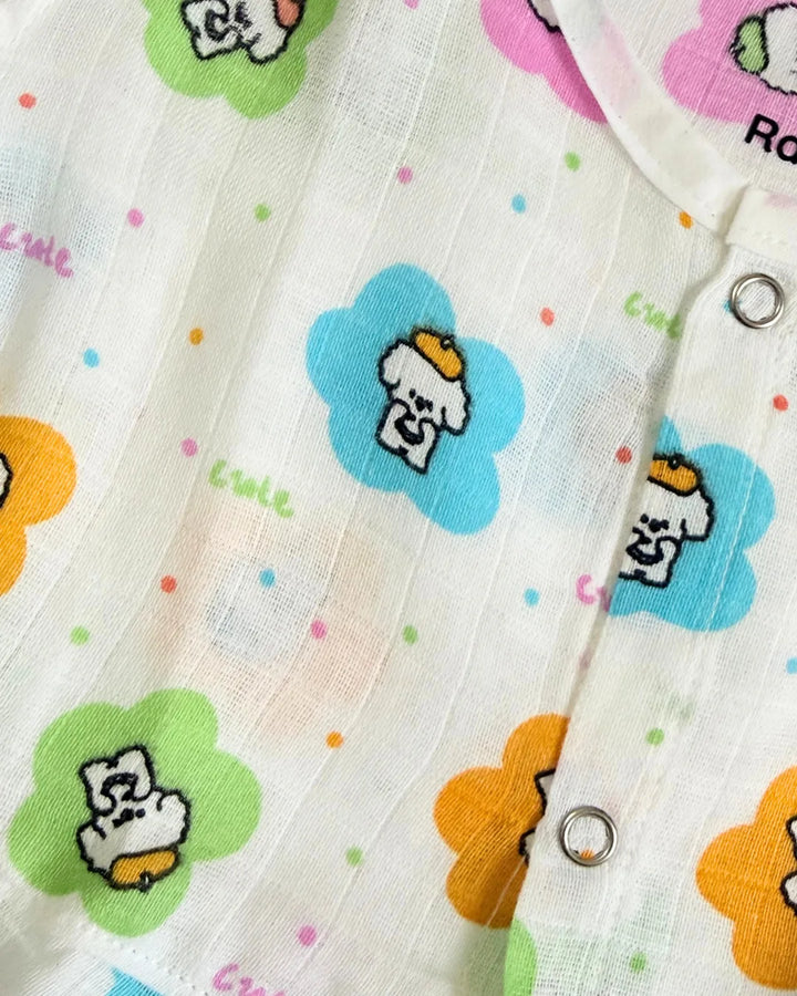 Frill Frock – 100% Premium Muslin Cotton – Floral Bunny Print